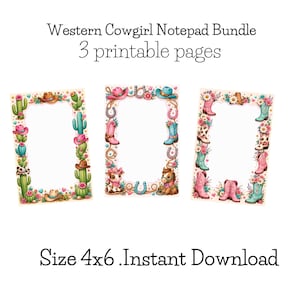 Ensemble bloc-notes cowgirl western | Bloc-notes imprimable cowgirl mignonne | Modèle de bloc-notes personnalisé | Cadeau de papeterie western pour elle