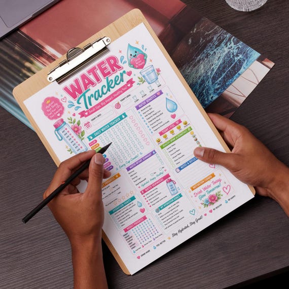 Water Tracker Printable | Daily Hydration Log & Wellness Planner | Cute Water Intake Habit Tracker Sheet