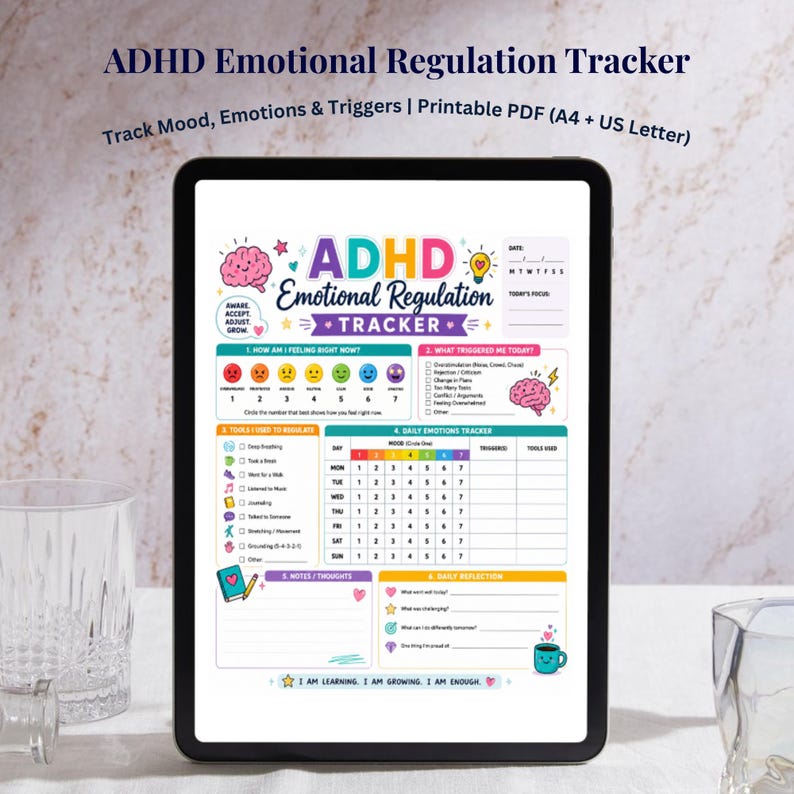 ADHD Emotional Regulation Tracker Printable | Mood & Emotion Journal ...