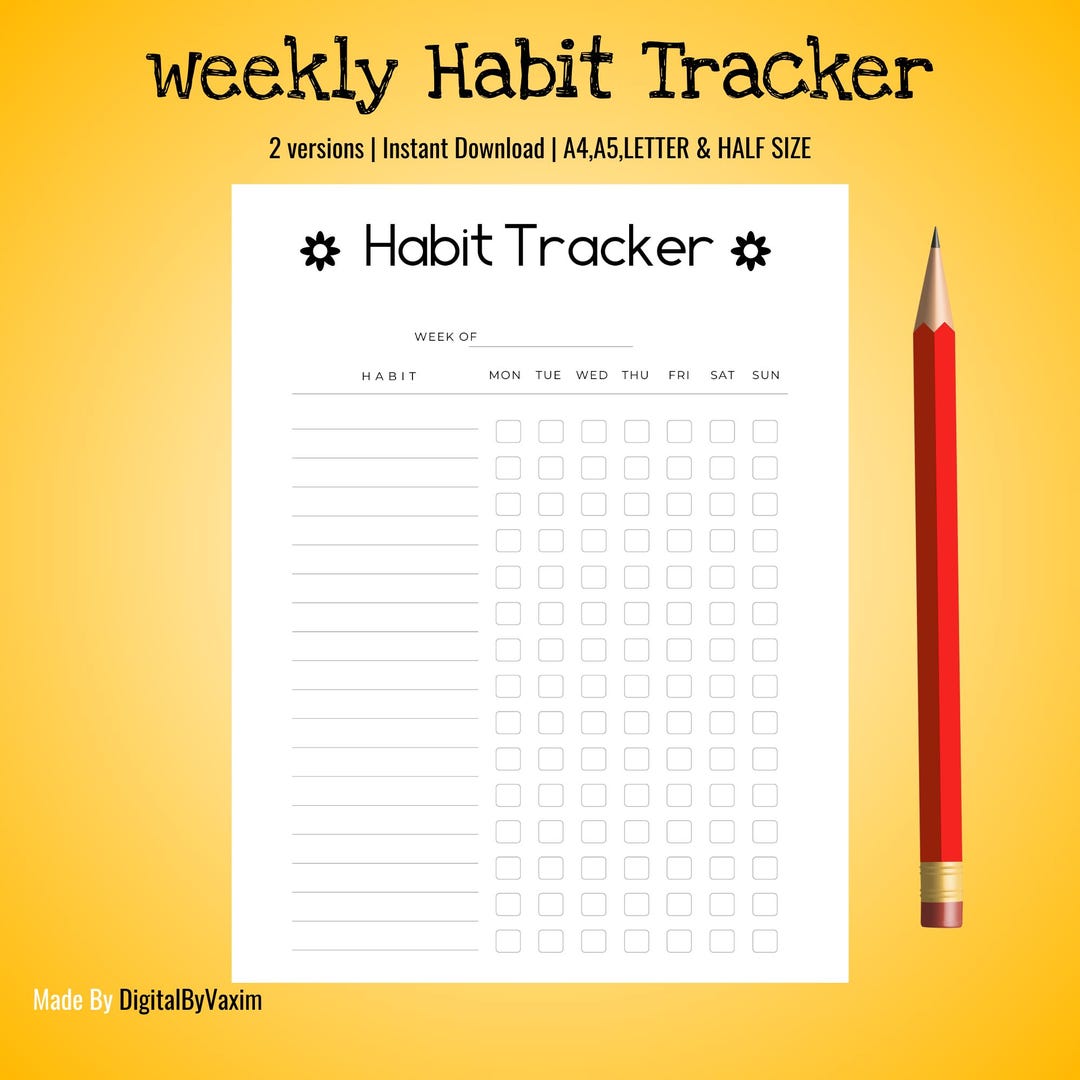 Weekly Habit Tracker Printable, Multiple Sizes (digital Download) - Etsy