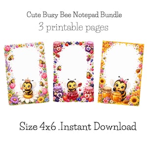 Set di blocchetti per appunti stampabili con simpatiche api operose, blocchetto per appunti con api kawaii, cancelleria con api, lista delle cose da fare, regalo per lei, download immediato