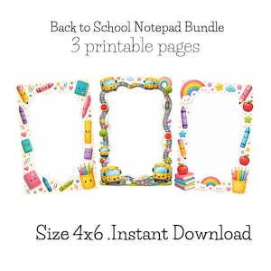 Pacchetto di blocchetti per appunti per il ritorno a scuola / Blocchetto per appunti stampabile per insegnanti / Blocco note per studenti / Cancelleria scolastica carina / Download immediato in PDF e PNG
