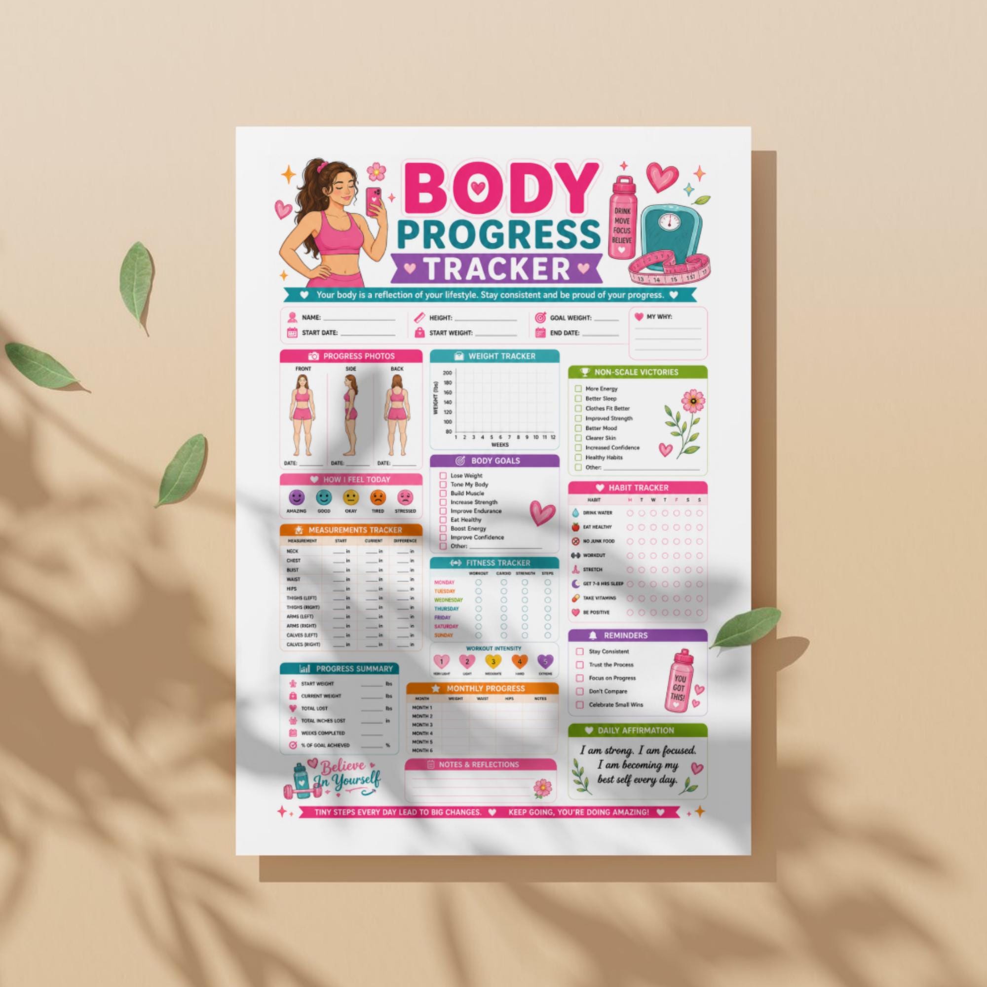 Body Progress Picture Examples Body Progress Tracker Printable | Weight Loss & Fitness Measurement Log ...