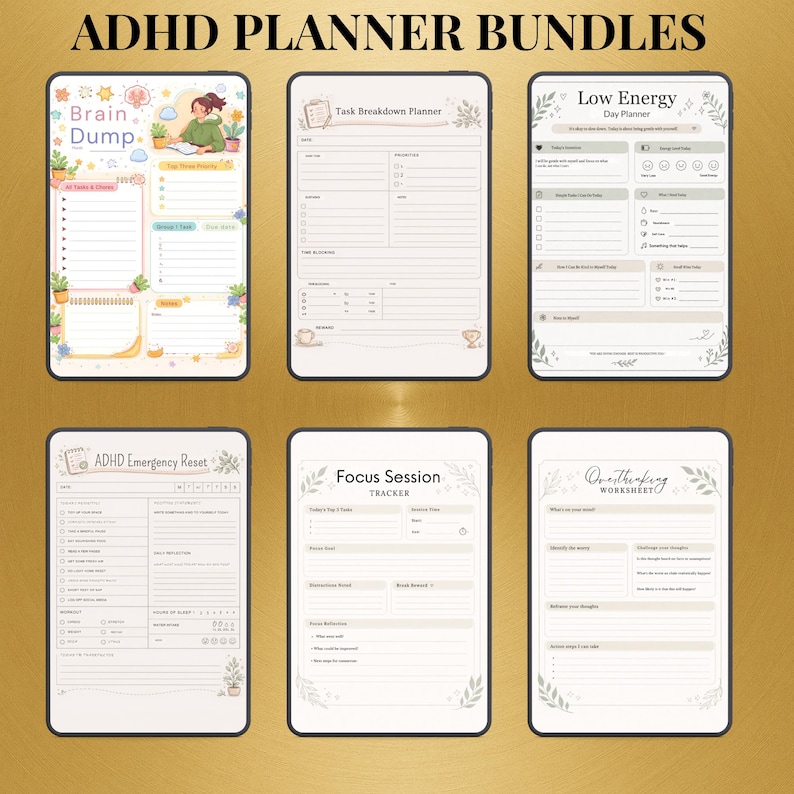 ADHD Planner Bundle Printable, Brain Dump, Task Breakdown, Emergency ...