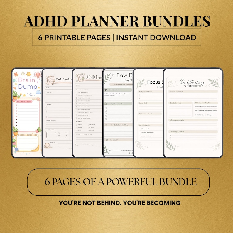 ADHD Planner Bundle Printable, Brain Dump, Task Breakdown, Emergency ...