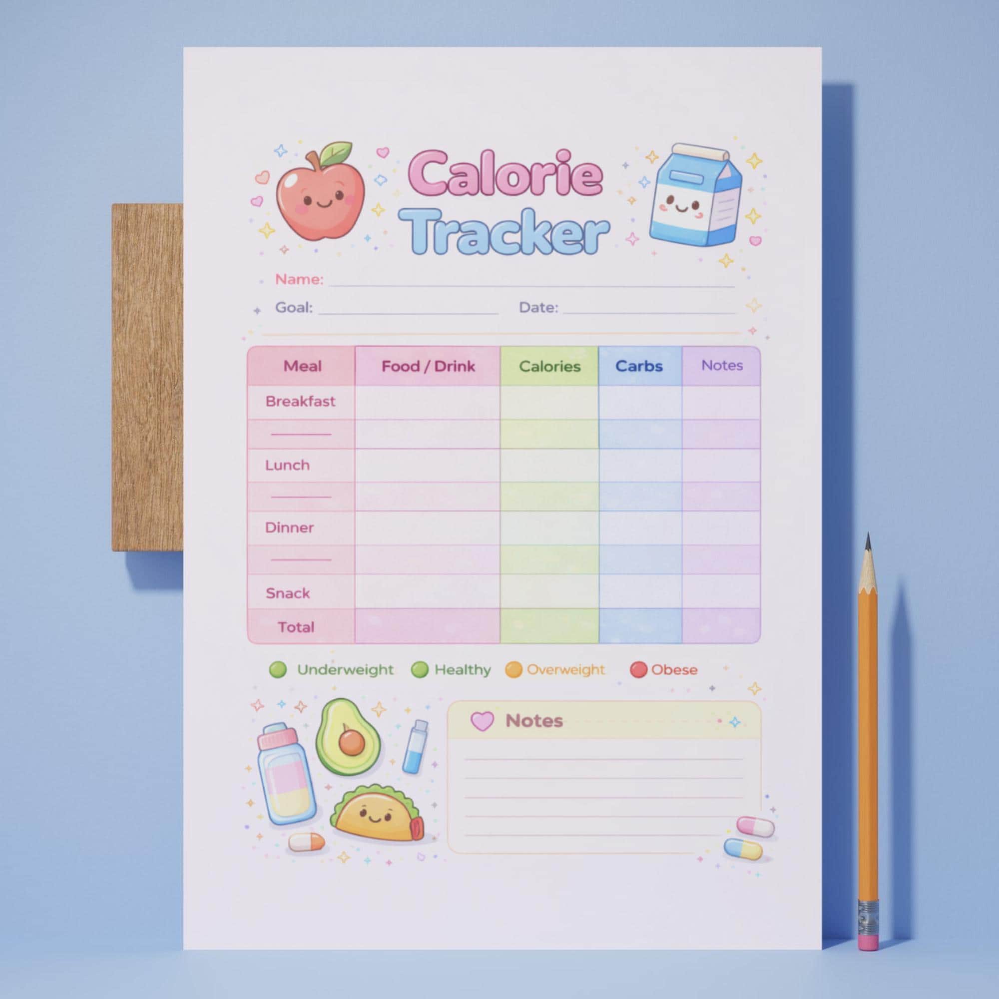 Calorie Tracker Chart Printable, Daily Calorie Intake Log, Food Diary ...