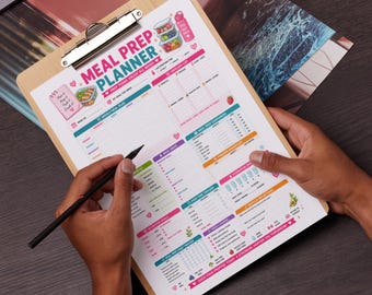Meal Prep Planner Printable | Weekly Meal Planning & Grocery List Tracker | Healthy Eating Organizer Sheet
