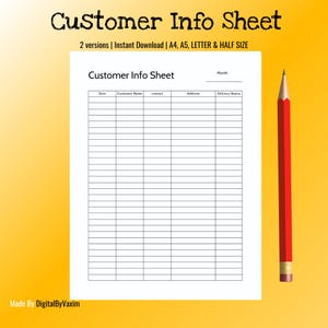 Lead Management & Client List Printable A4 A5 Letter Half Letter, Client Tracker PDF, Sign Up Sheet
