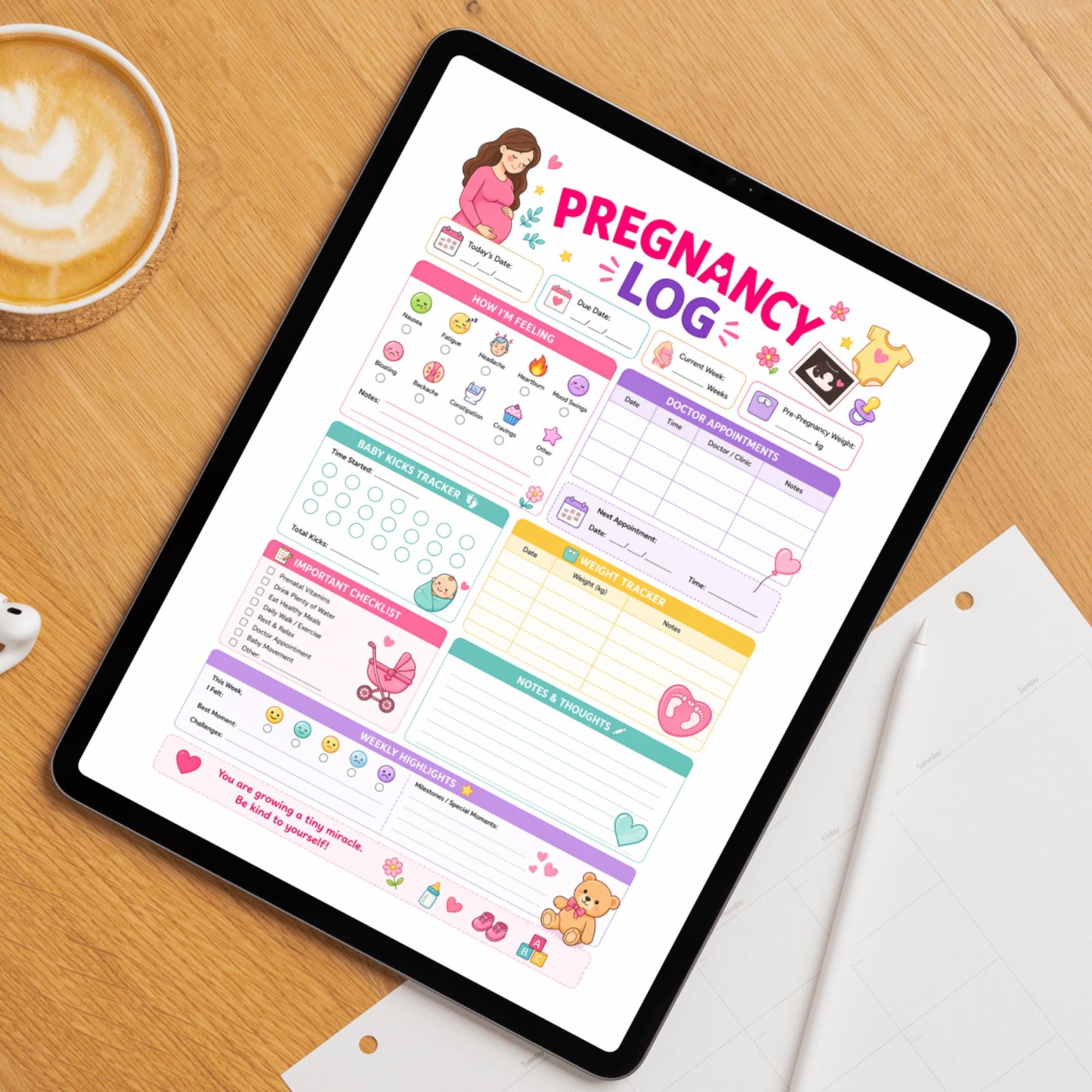 Pregnancy Log Printable, Pregnancy Tracker PDF, Prenatal Journal, Weekly Pregnancy Planner, Baby ...