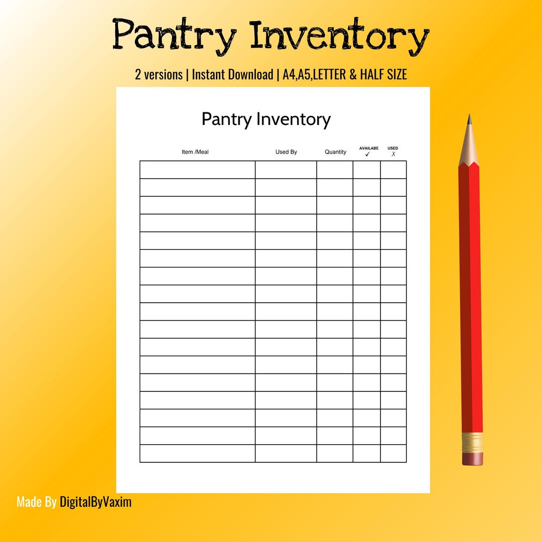 Pantry Inventory Tracker, Kitchen Food Storage List, Organizer (digital ...