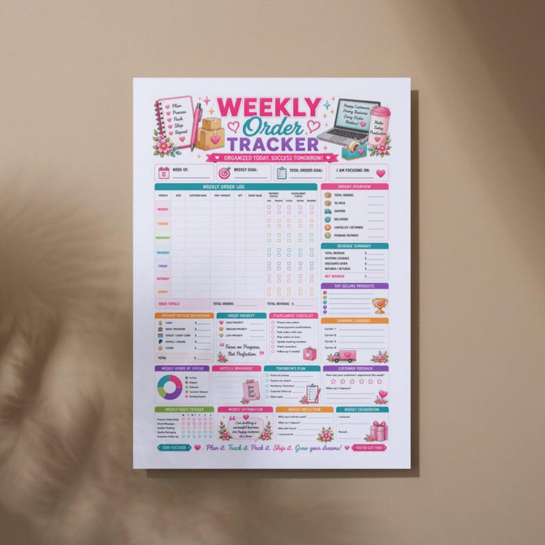 Weekly Order Tracker Printable, Weekly Order Log, Sales Tracker, Small ...