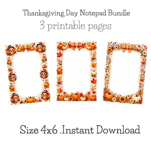 Thanksgiving Day Notepad Bundle, Fall Printable Memo Pad Set, Autumn Stationery, Cute Thanksgiving Notes, Instant PDF Download