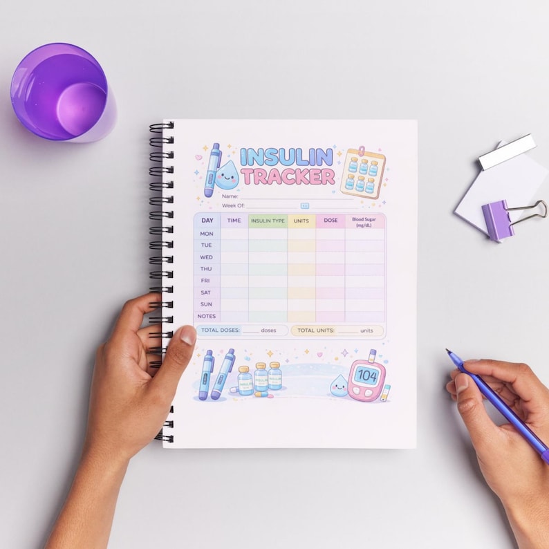 Insulin Tracker Printable, Diabetes Log Book, Blood Sugar & Insulin Log ...