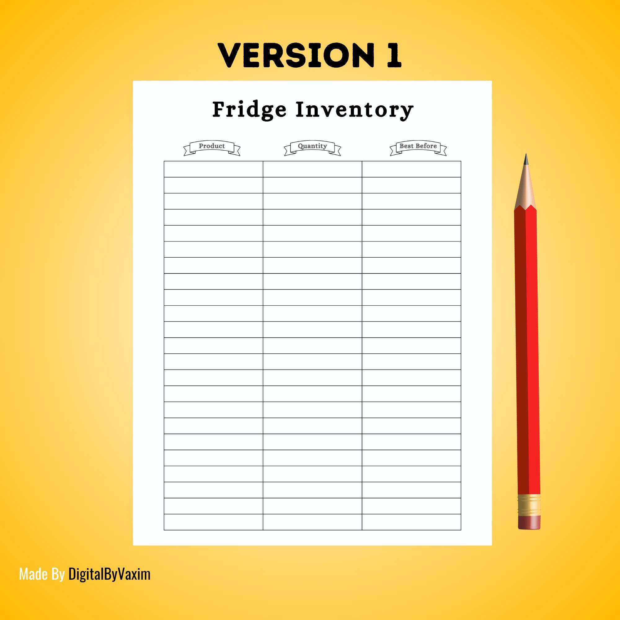 Inventory List Printable A4, A5, Letter, Half Letter; Kitchen & Pantry ...