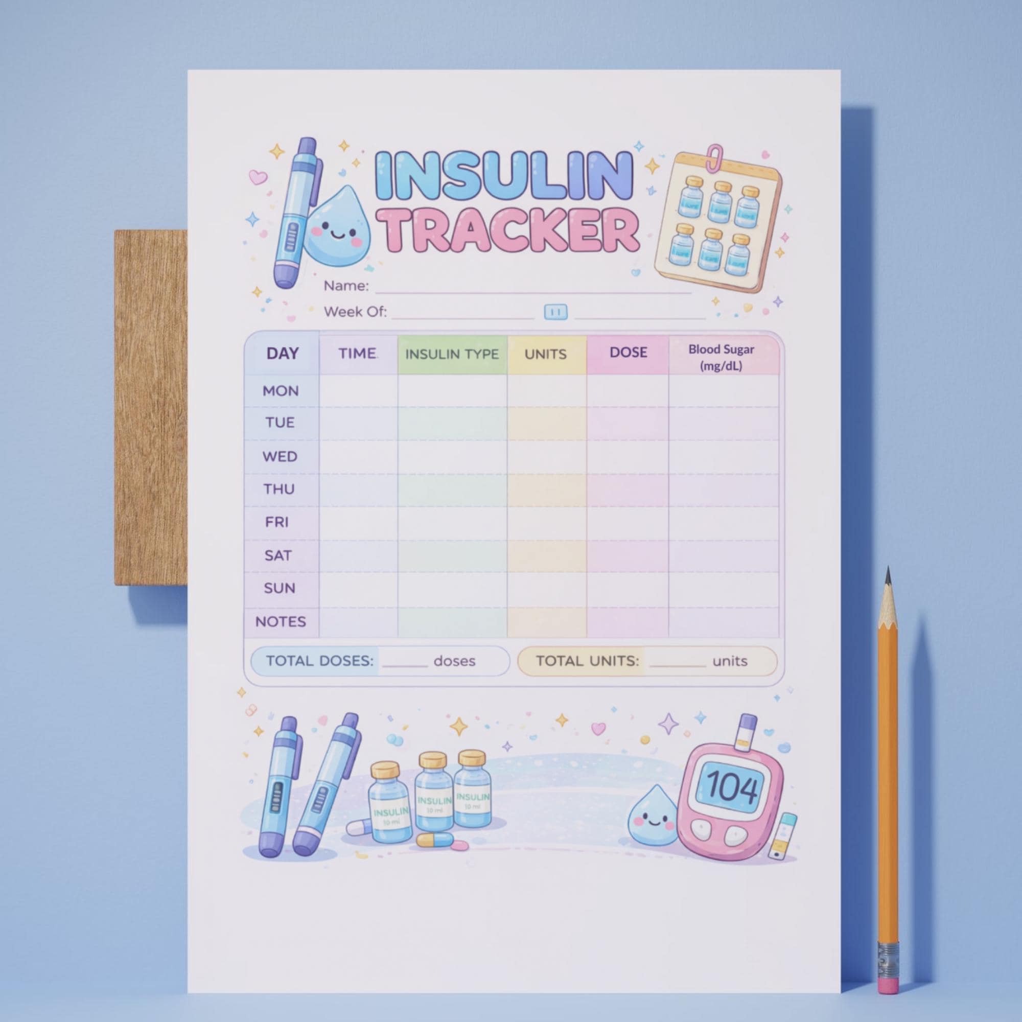 Insulin Tracker Printable, Diabetes Log Book, Blood Sugar & Insulin Log ...