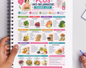 Lista di alimenti antinfiammatori per PCOS stampabile / Guida dietetica per PCOS / Pianificatore alimentare per l'equilibrio ormonale / Lista della spesa per il benessere