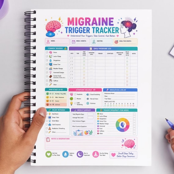 Migraine Trigger Tracker Printable | Headache And Symptom Log | Migraine Journal | Pain & Trigger Tracker | Wellness Planner