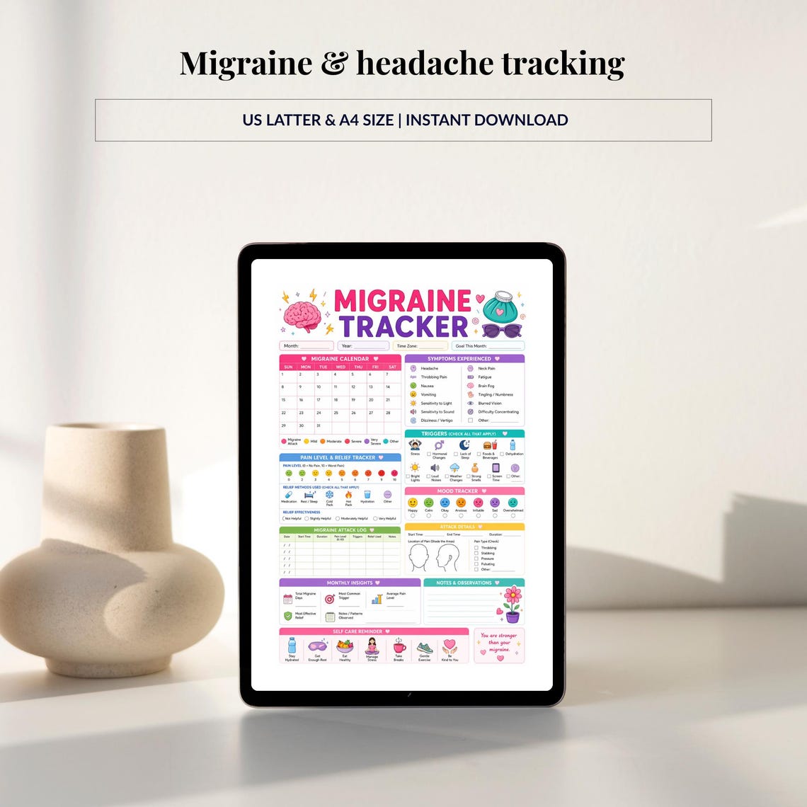 Migraine Tracker Printable, Headache Log PDF, Migraine Diary, Symptom ...