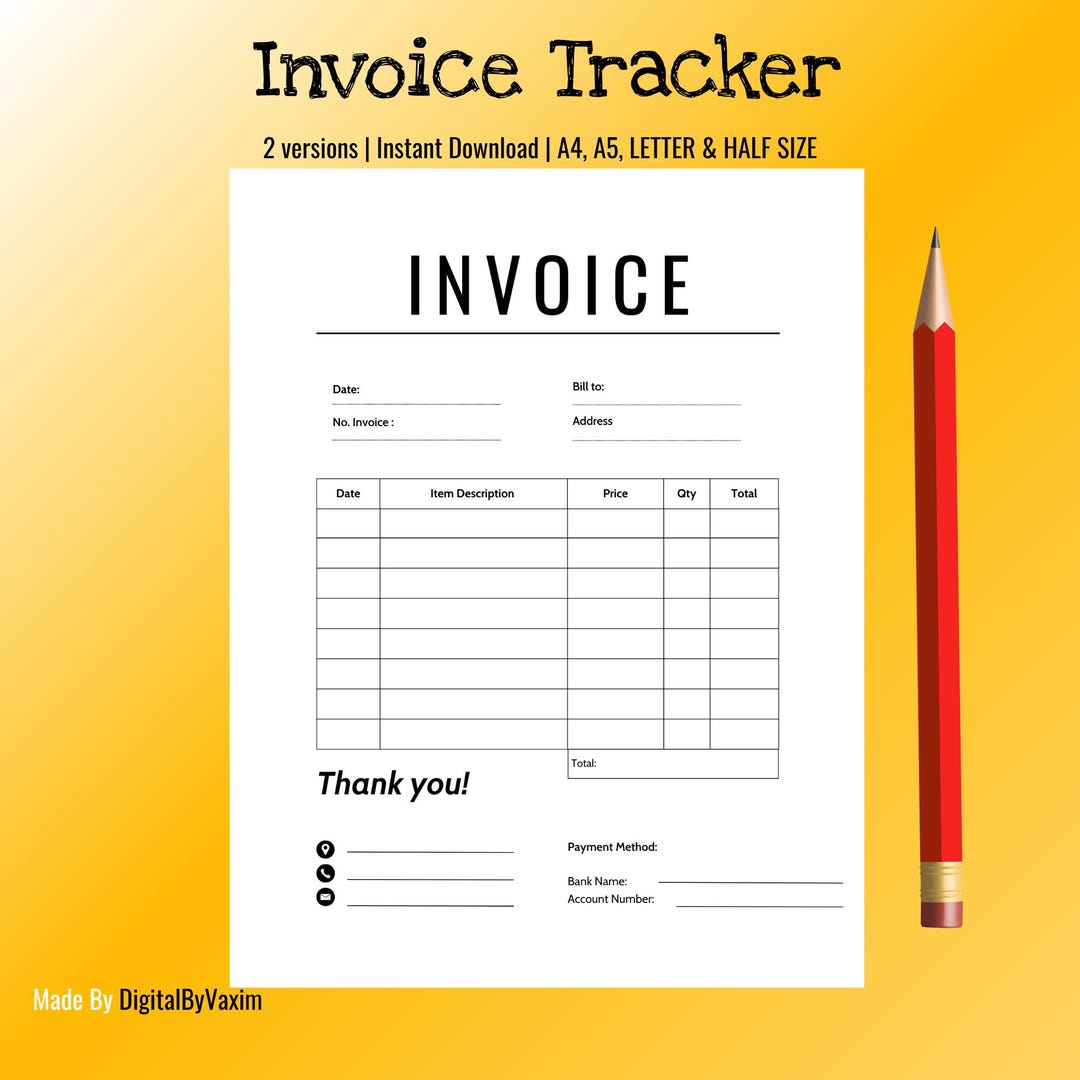 Invoice Log Label Invoice Tracker Printable, Payment Log, Business Finance PDF (A4, A5 ...