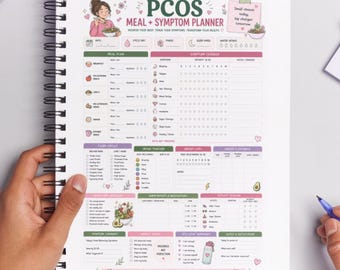 Pianificatore di pasti e sintomi per PCOS stampabile / Diario alimentare per l'equilibrio ormonale / Monitoraggio del benessere e del ciclo / Diario della salute per PCOS