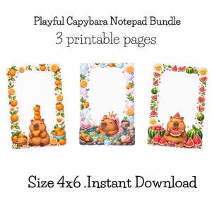 Playful Capybara Notepad Bundle, Printable Memo Pad, Kawaii Animal Stationery, To Do List PDF, Journal Notes, Digital Planner