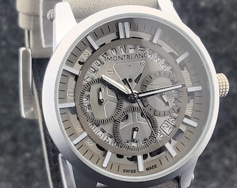 Vintage Montblanc Stainless Steel Watch Grey Dial Automatic.