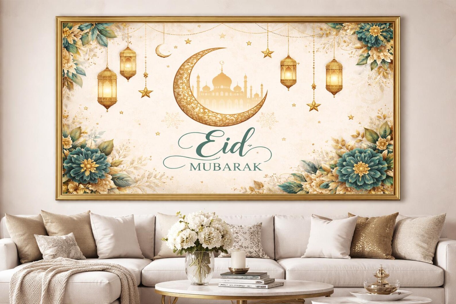 Eid Mubarak Crescent Moon Mosque Islamic Wall Art | Ramadan Decor Print ...