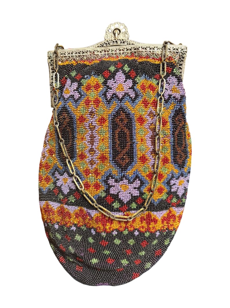 Antique C1910–1920 Art Deco Hand Beaded Metal Frame Evening Bag Purse ...