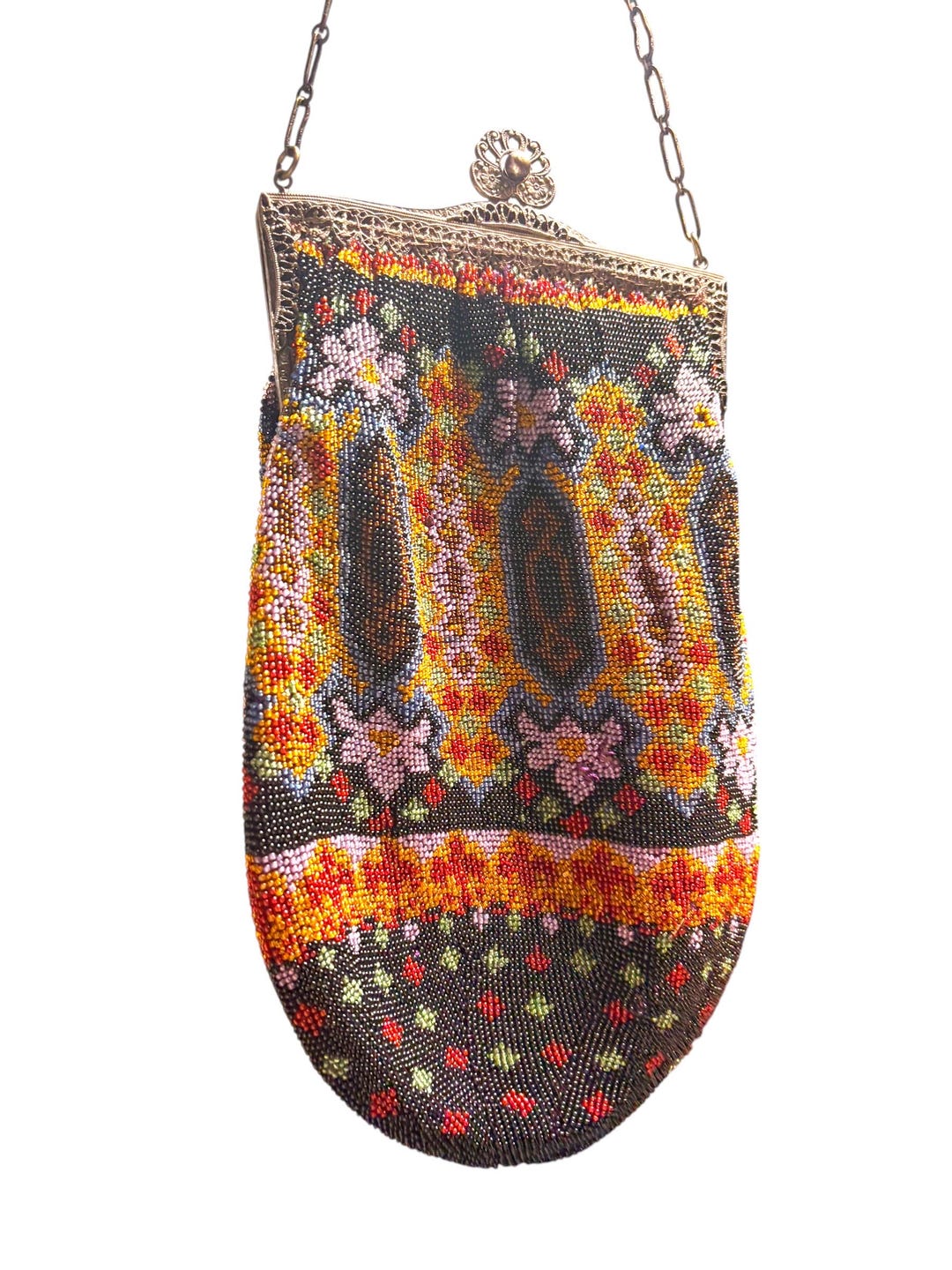 Antique C1910–1920 Art Deco Hand Beaded Metal Frame Evening Bag Purse ...