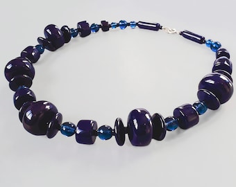 Vintage Midnight Blue Glass  Beads Necklace