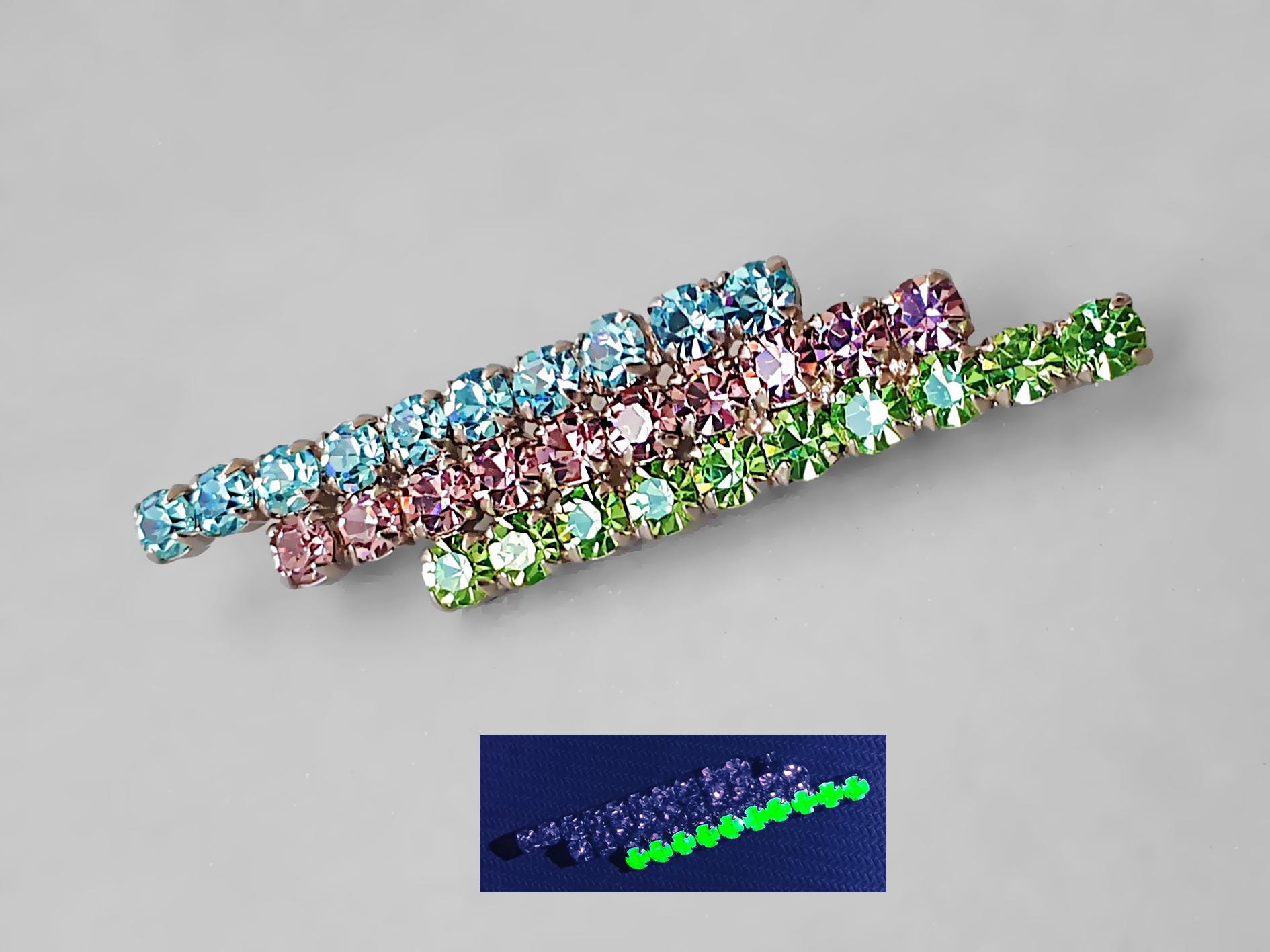 Broche Vintage DCE Noël - Multicolore - Verre Uranium Et Strass - Signée