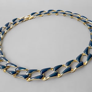 Collar vintage de cadena plana de esmalte azul de 43 cm