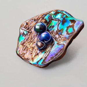 Vintage  Abalone Shell  with freshwater pearls  Brooch