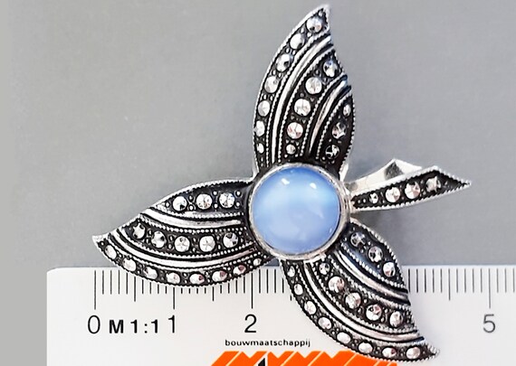 Vintage faux marcasites and  blue moonglow cabach… - image 6