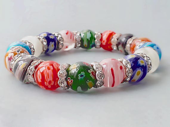 Vintage Stretch Multicolor Beaded Venetian Glass Bracelet  display picture 2