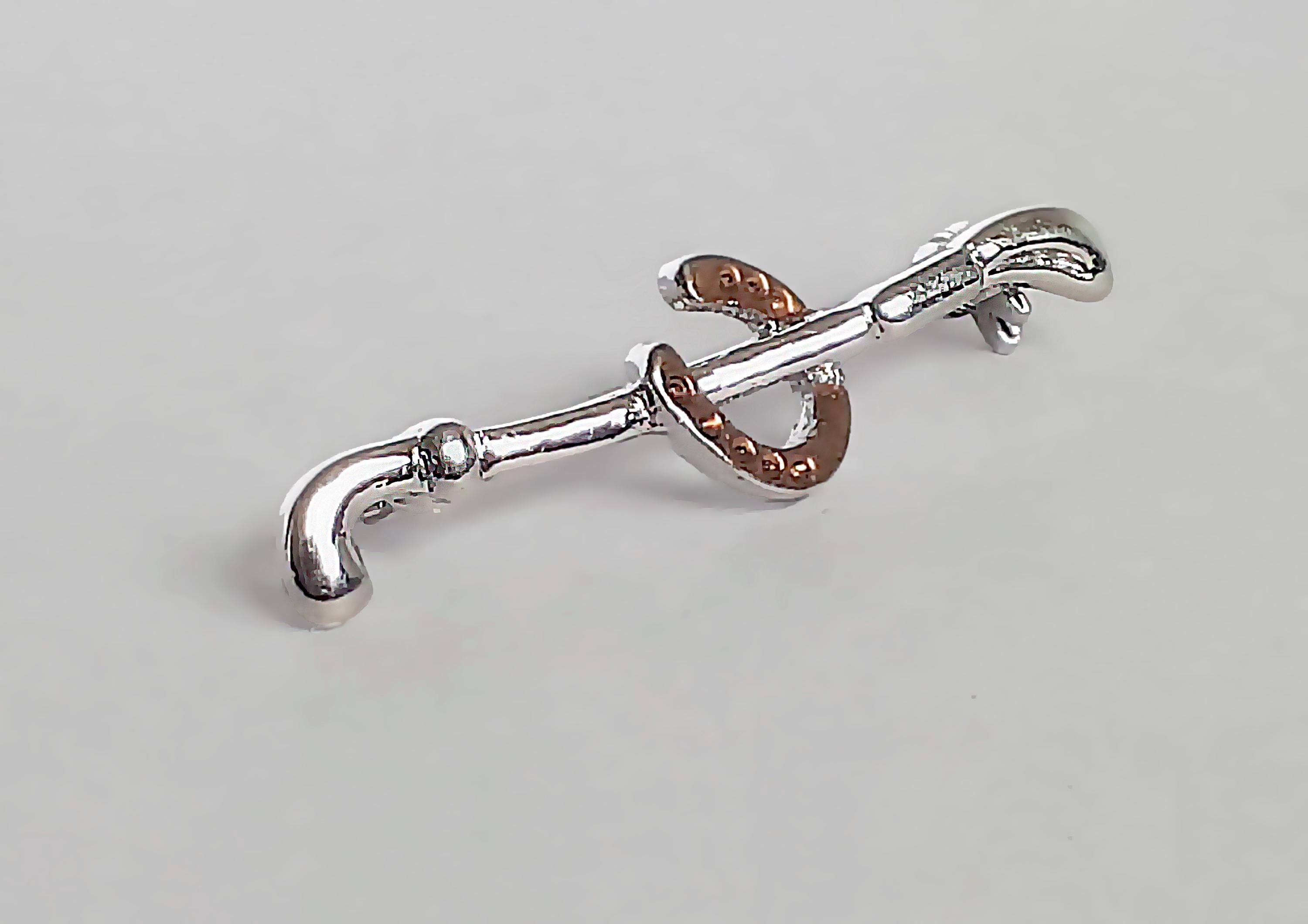 Épingle à Cravate Ancienne En Pomponne - Motif Fer à Cheval Et Cravache - Zircon Doré