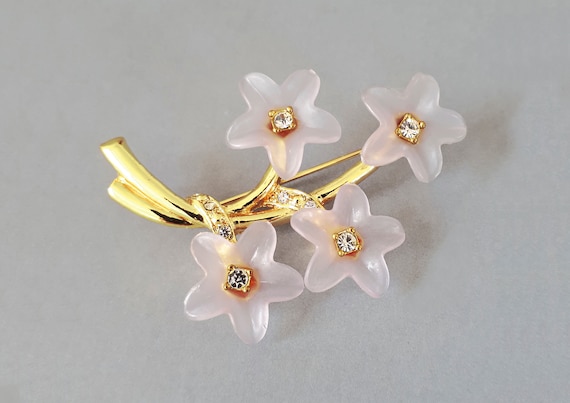 Broche Bouquet De Roses Dorée émaillée - Bijou Vintage, Métal Doré Et Strass, Neuf Sans Emballage