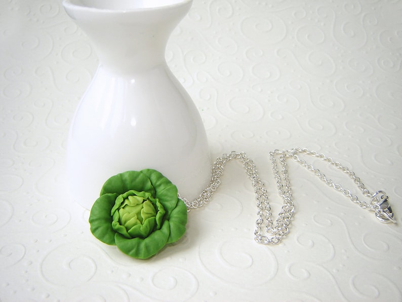 Polymer clay food Gift for her Real look Cabbage Necklace Vegetable Necklace