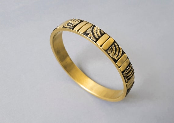 Vintage brass and carved wood  bracelet Brass met… - image 6