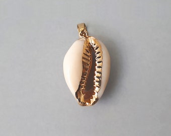 Gold plated cowrie shell pendant, Real shell pendant