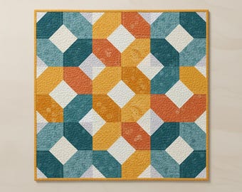 Modern geometrisch babyquiltpatroon pdf | Eenvoudig blokquiltpatroon van 16 inch voor beginners | Direct downloaden, quilt voor babydeken