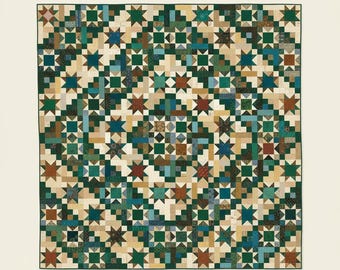 Scrappy Sawtooth Star & Log Cabin Quilt Pattern PDF, Beginner Friendly Bed Quilt Pattern, Patchwork Star Quilt, Digital Download