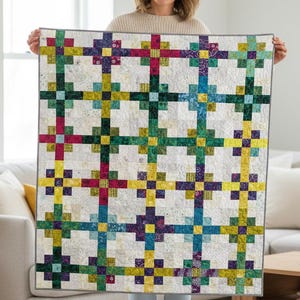 Cross Patchwork Quilt Pattern, Modern and Easy Geometric Quilt Design Beginner Friendly PDF Instructions, instant Digital Download