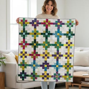Modern Cross Patchwork Quilt Pattern PDF, Geometric Quilt Design, Beginner Friendly Bed Quilt, Easy DIY Quilt Tutorial, Instant Download