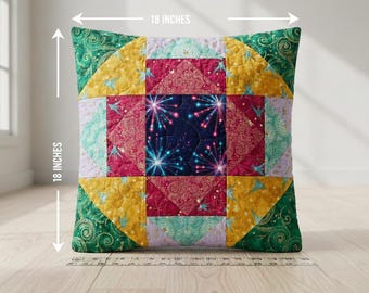 Anfänger Quilted Kissen Muster PDF | 18x18 Sterne Kissenbezug Nähanleitung | Einfach Scrap Freundliches Patchwork | DIY Wohndekor Download