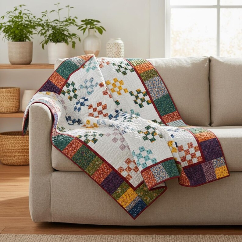 Patchwork-quiltpatroon | Eenvoudige quilt-tutorial met 16 vlakken | Slordig modern quiltontwerp | DIY-naaipatroon voor beginners afbeelding 5
