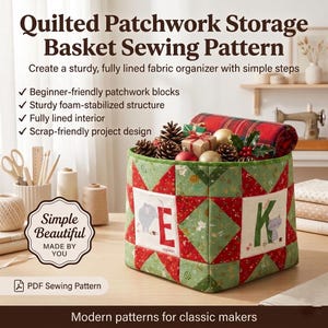 Quilted Basket Pattern PDF, Fabric Storage Bin Sewing Pattern, Toy Organizer Cube, Beginner Quilting Tutorial (Digital Download)