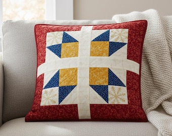 Modello PDF per trapunta a fiocco di neve natalizio facile da realizzare / Modello PDF per cuscino trapuntato a stella / Fodera per cuscino patchwork adatta ai principianti / Trapunta da cucire per la decorazione della casa