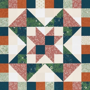 Scrappy Sawtooth Star Quilt Pattern PDF, Table Runner Quilt Pattern, Geometric Patchwork Quilt, DIY Quilt Template Instant Download