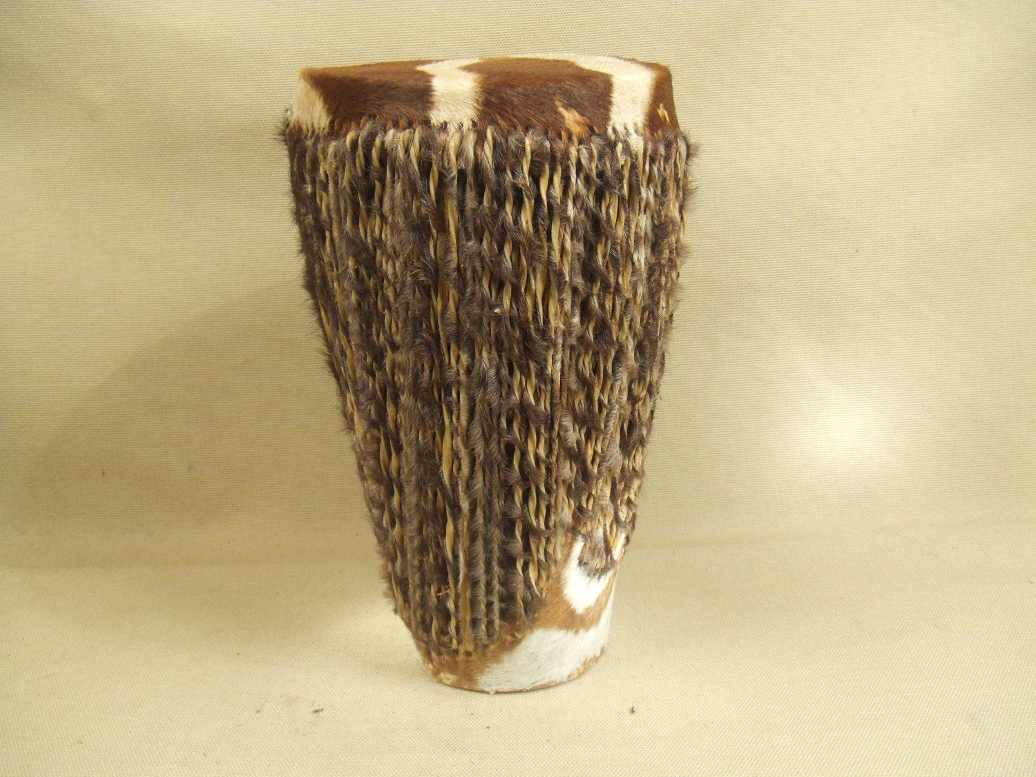 Tribal African drum animal skin rawhide and fur tall drum Etsy